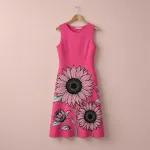 bright pink sleeveless dress with sunflower graphic image